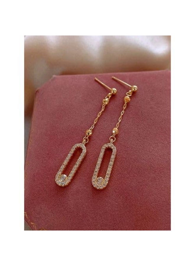 SHEIN-Crystal Drop Dangle Earrings, Gold Plated, Rhinestone Studded Geometric Design, Long Statement Jewelry for Women - Image 2